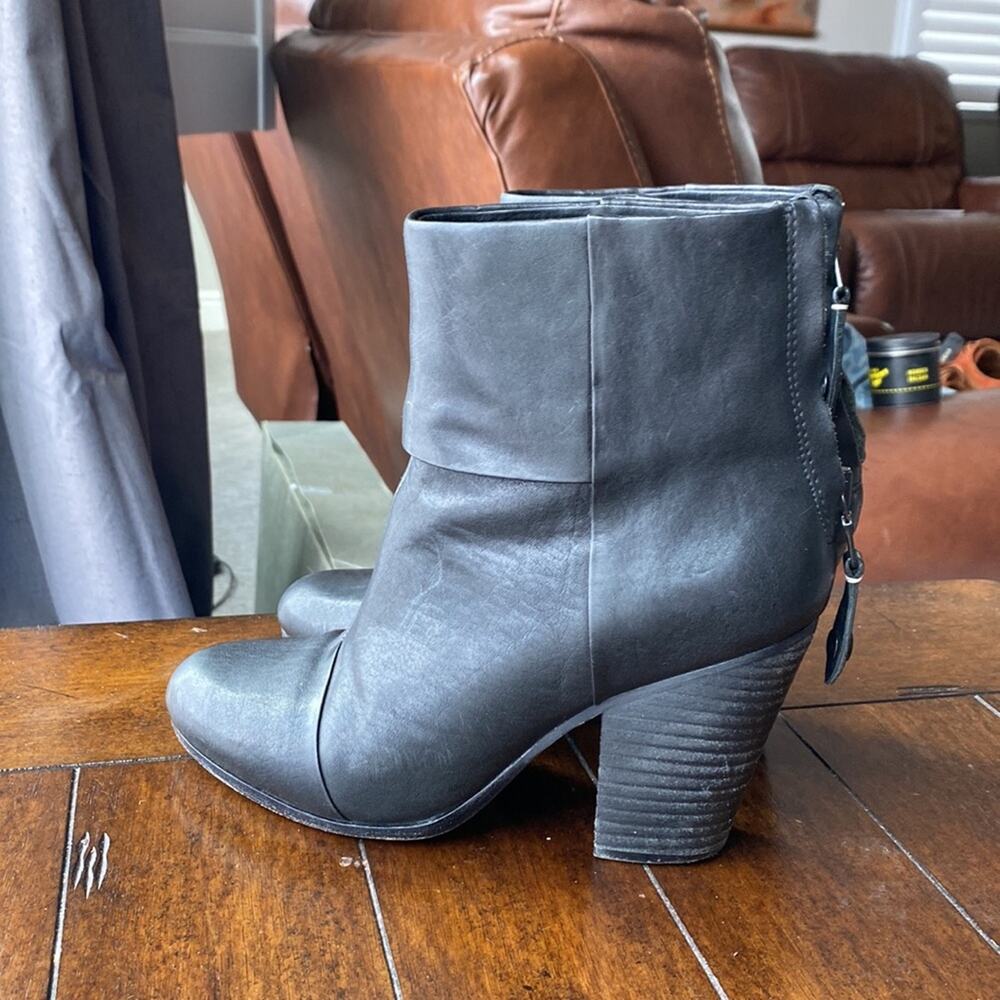 rag & bone Classic Newbury Ankle Boots Black leather stacked heel size 7 - Picture 4 of 12
